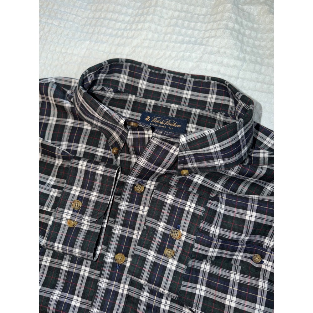 Brooks Brothers Button Down Shirt Mens XL Navy Plaid Non-Iron Cotton Long Sleeve - Picture 1 of 7